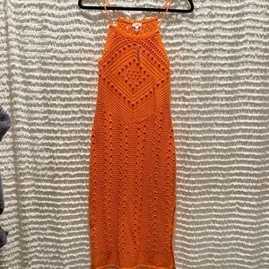Aerie Orange Crochet Halter Dress